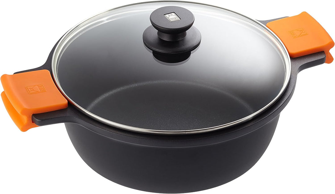 BRA Efficient hoher Kochtopf mit Glasdeckel und Silikongriffe, schwarz, 28 cm Ohne Zubehör 28 cm, Oh