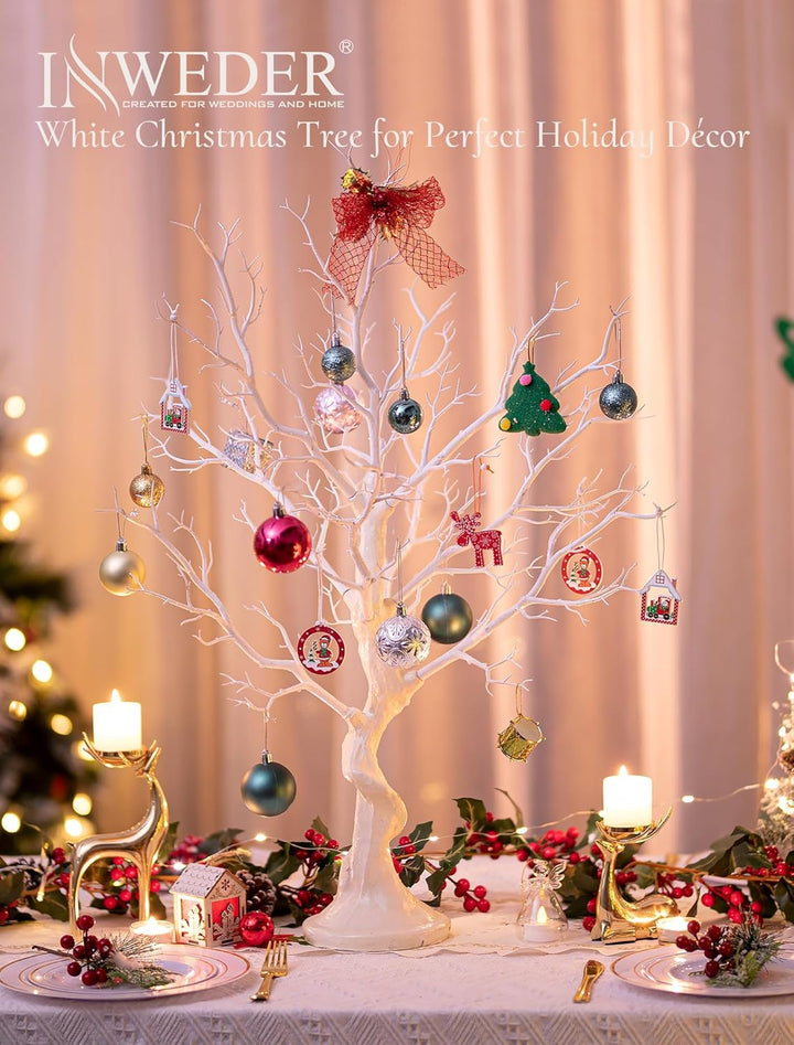 Inweder Weisser Künstlicher Baum Zweigbaum - 80cm Hoch Weihnachtsbaum für Tischdekoration Baum Anzei