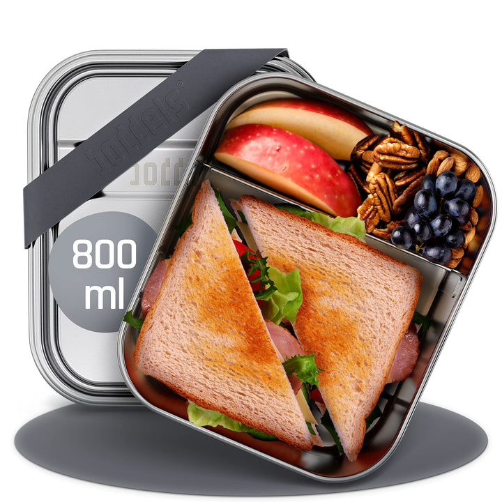 Edelstahl Brotdose mit Fächern 800ml | inkl. flexiblem Trenner | Brotbox Kinder mit Unterteilung | B