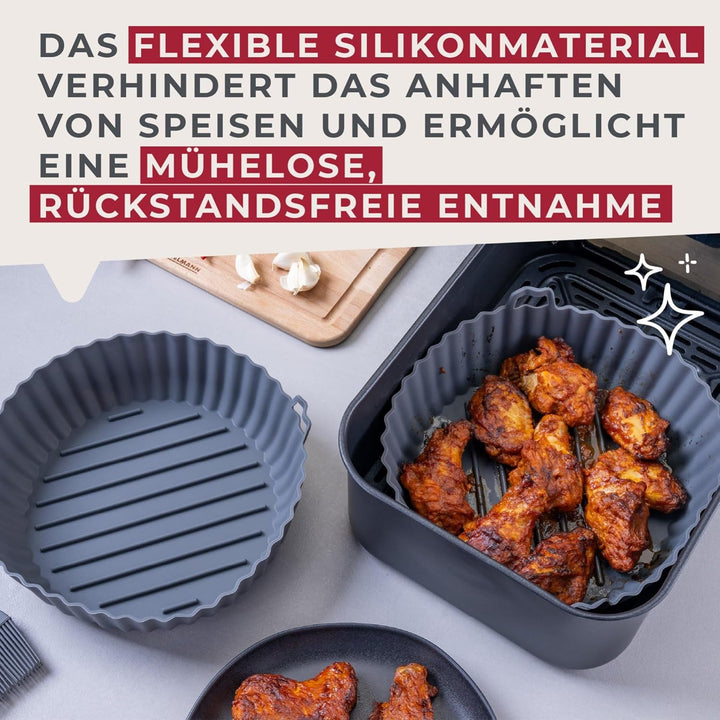 Fackelmann Silikonform für Heissluftfritteuse – 22 cm, Rund, Aschgrau, für knusprige Gerichte ohne A