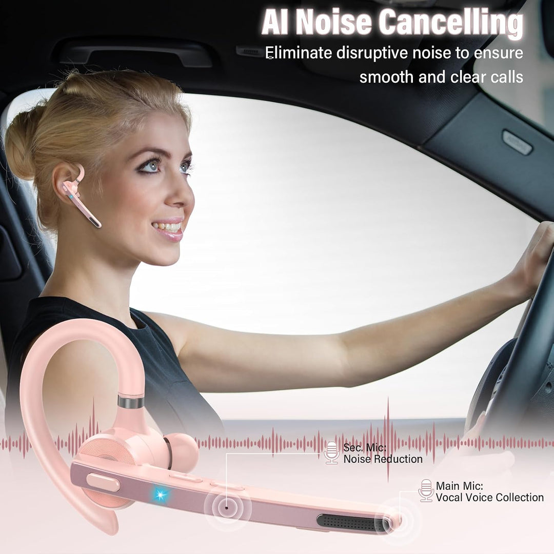Bluetooth Headset V5.3 mit AptX, 90 Std Zwei-Geräte-Verbindung &amp; Mute Rosa | Wireless Freisprech Tel