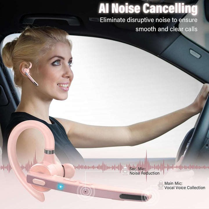 Bluetooth Headset V5.3 mit AptX, 90 Std Zwei-Geräte-Verbindung &amp; Mute Rosa | Wireless Freisprech Tel