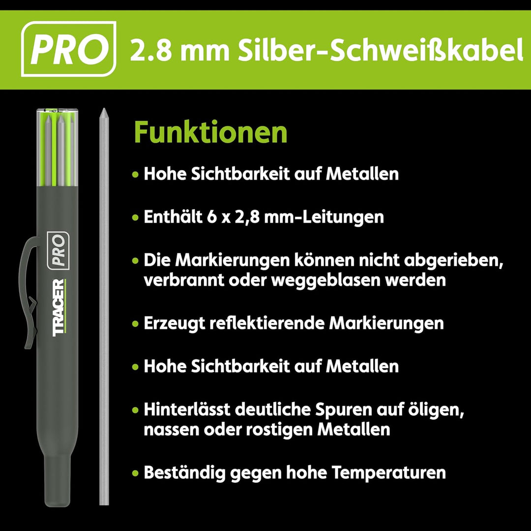 Tracer 2,8 mm Silber-Schweissminen x 6 – Spezialisten-Ersatzminen für den Tiefloch-Bleistift in Aufb
