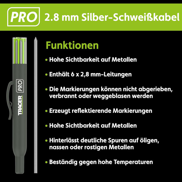 Tracer 2,8 mm Silber-Schweissminen x 6 – Spezialisten-Ersatzminen für den Tiefloch-Bleistift in Aufb
