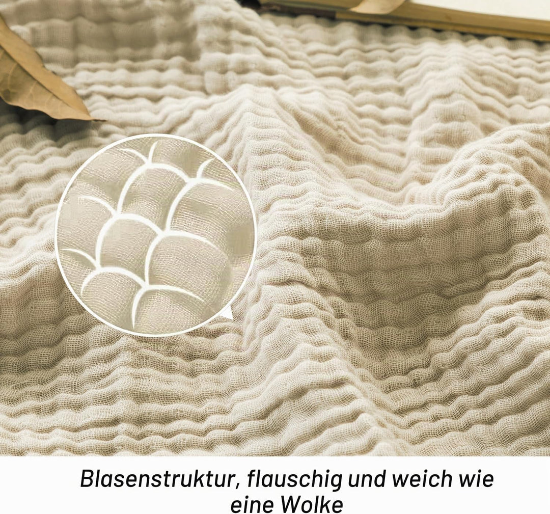 EMME Musselin-Decke Erwachsene, 100% Baumwolle, 230 x 230 cm Beige Sommer-Überwurf Decken für Couch,