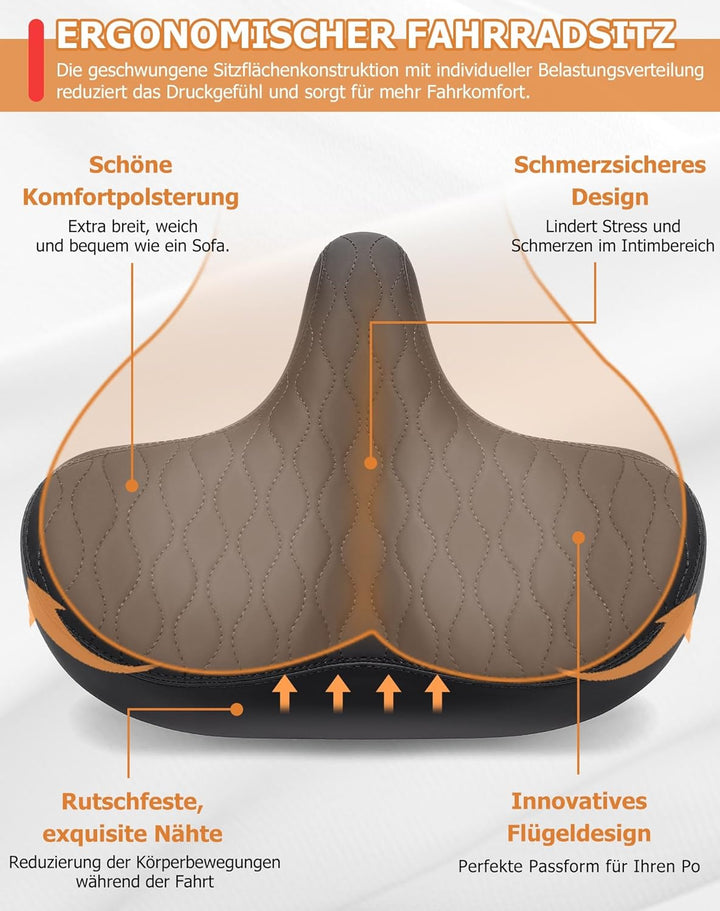 Übergrosser Fahrradsattel Herren & Damen, Bequem, Weich Memory Foam, Ergonomisch, Extra Breit Bequem