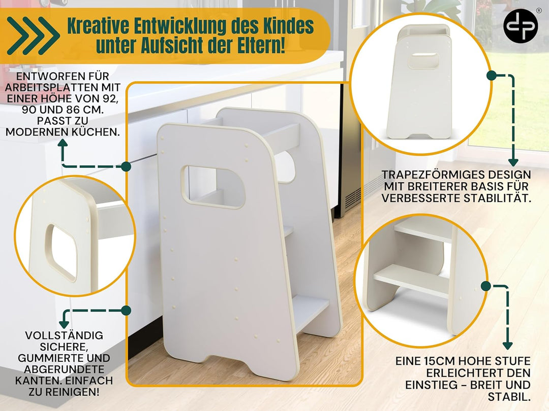 Lernturm ab 1 Jahr - 3 Stufen Höhenverstellbar, Sicher & Stabil - Learning Tower mit Kippschutz - Le