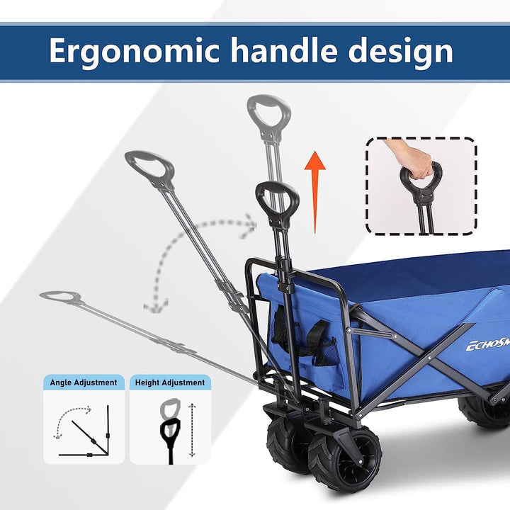 EchoSmile Bollerwagen Faltbar 200L 160KG, Handwagen Transportwagen Klappbar mit Verstellbarem Griff