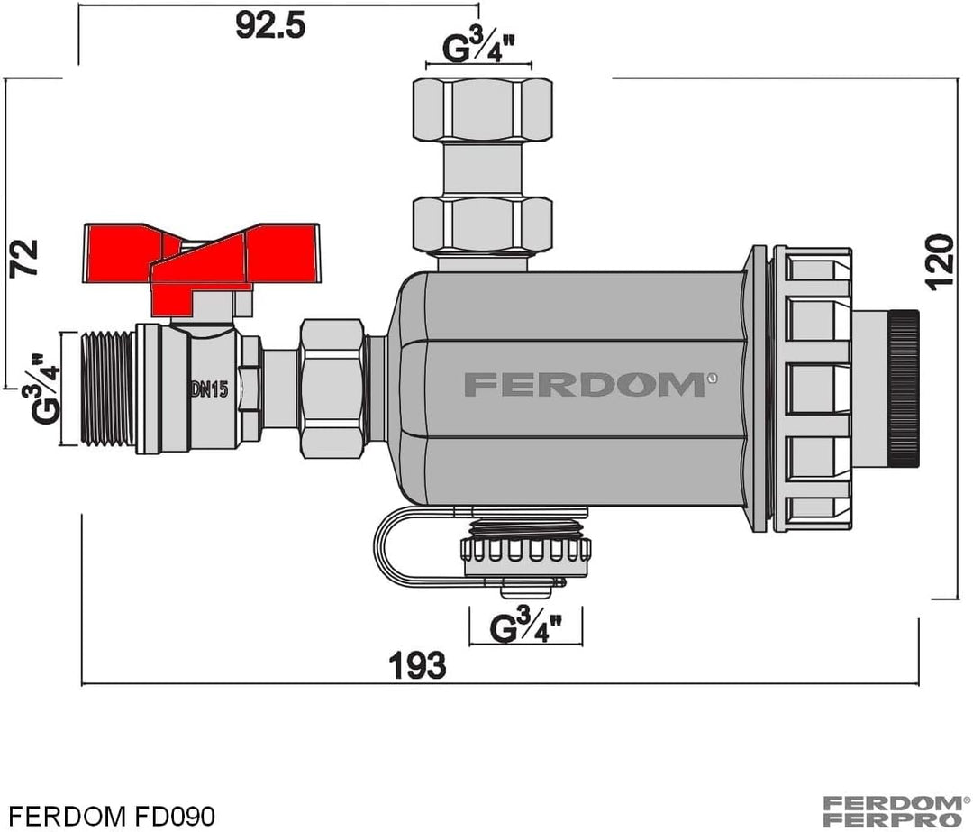 FERDOM FD090 Kompakt Magnetische Filter für Zentralheizung. Mit Nicht Magnetischem Schlammabscheider