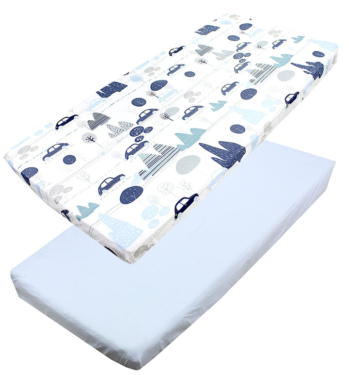 TupTam Baby Spannbettlaken Kinder Spannbetttuch für Babybett Kinderbett 2er Pack, Farbe: Autos Blau,