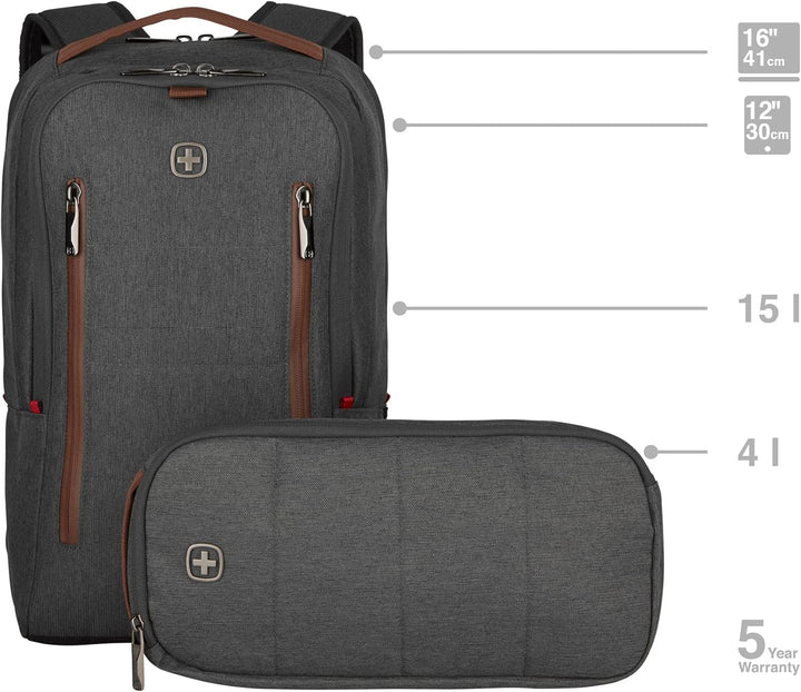 WENGER CityUpgrade Laptop-Rucksack mit Umhängetasche, Kompakt, Notebook bis 16 Zoll, Tablet bis 12 Z