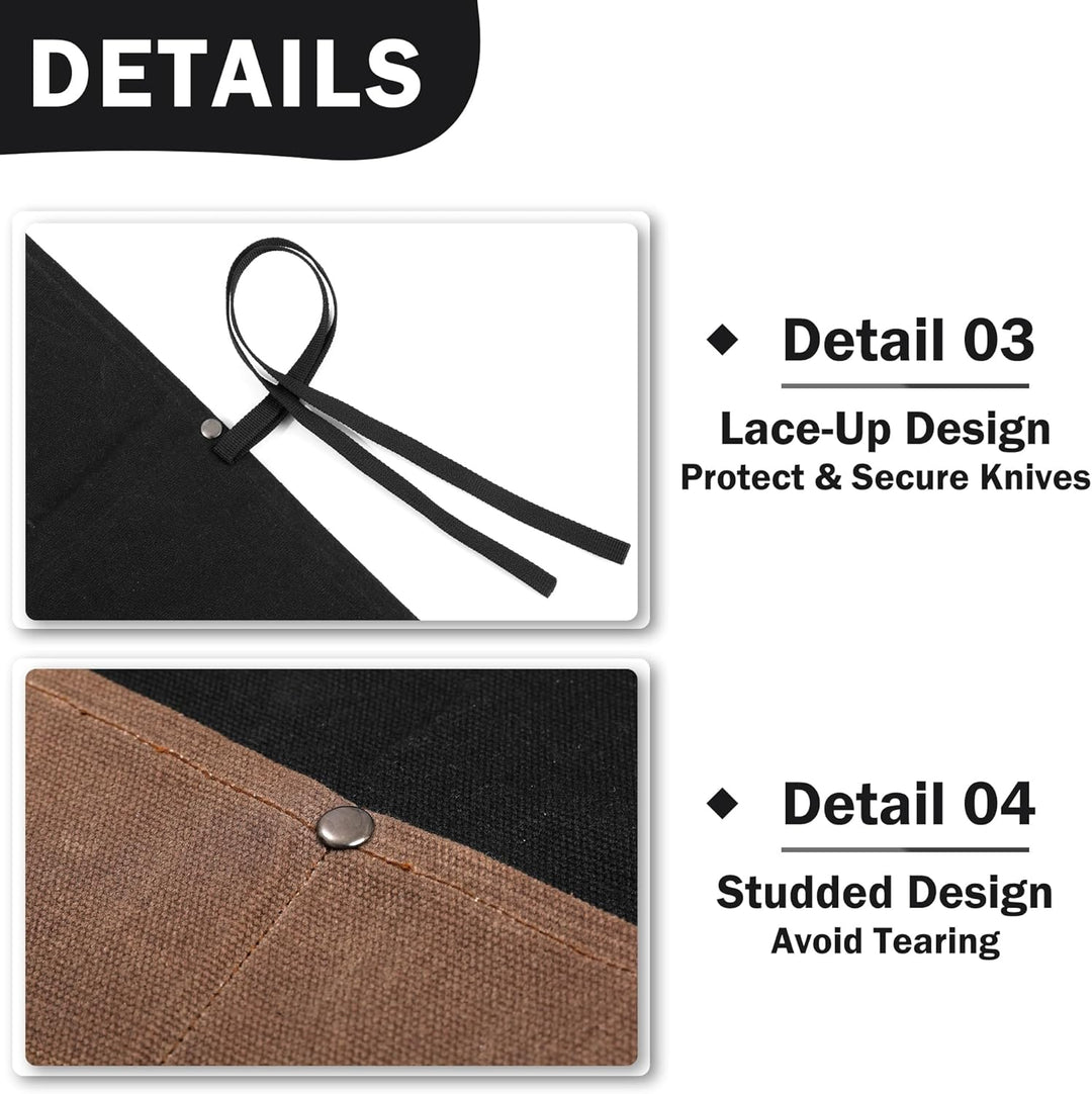 Kaaltisy Kochmesser Roll, 16OZ gewachstes Segeltuch, Messertasche mit professionellem schnittfestem