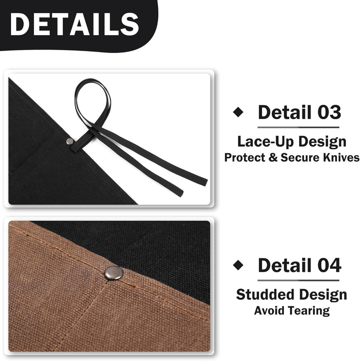 Kaaltisy Kochmesser Roll, 16OZ gewachstes Segeltuch, Messertasche mit professionellem schnittfestem