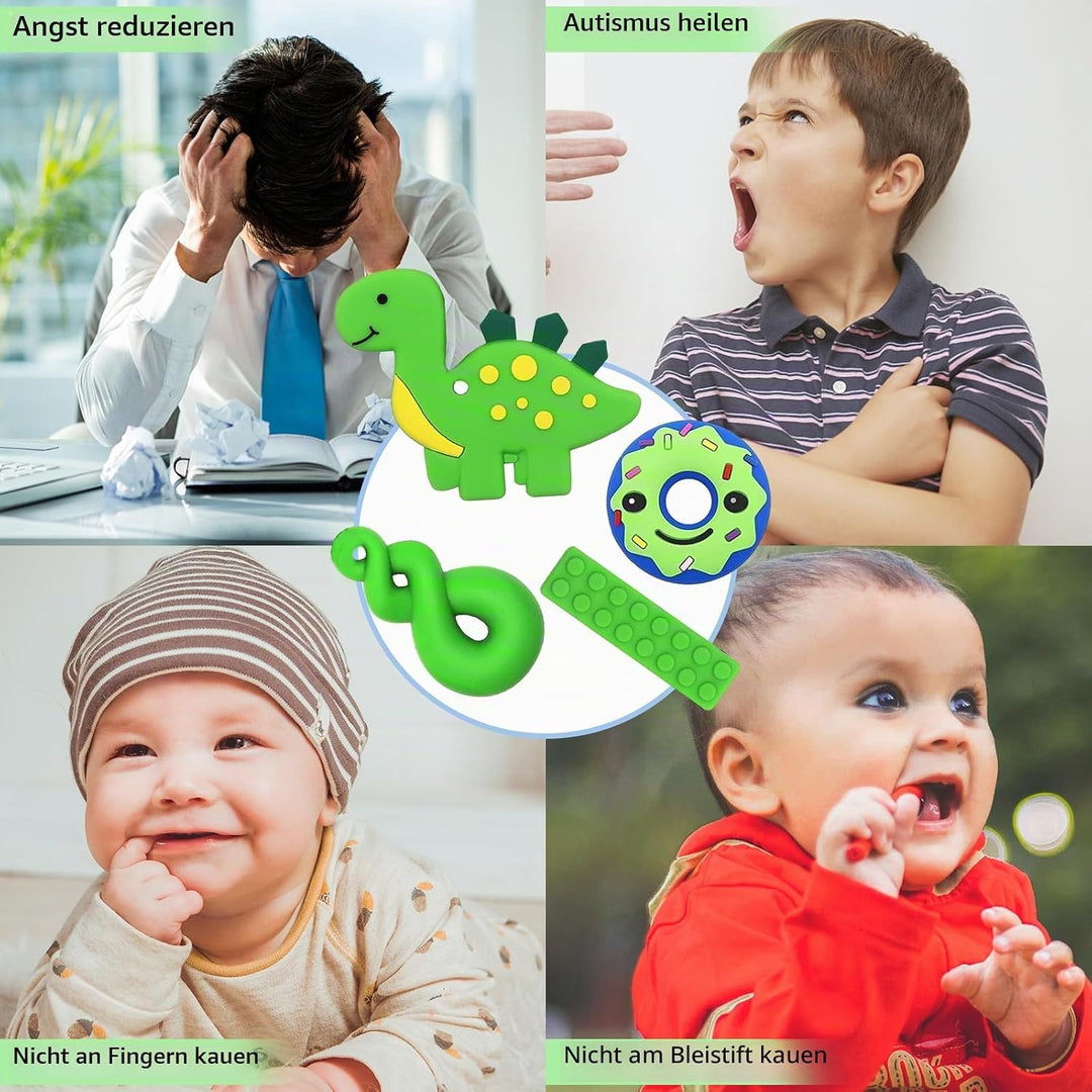 Kaukette für Kinder, 6 Stück Sensory Kauen Halskette, Silikon Beissring für Baby, Autismus Spielzeug
