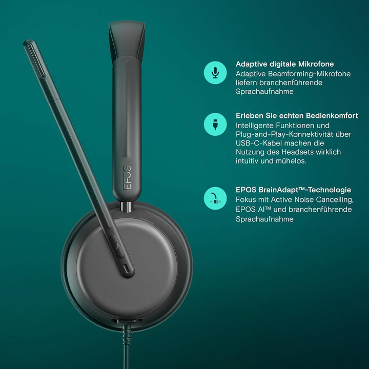 EPOS IMPACT 860 ANC Doppelseitiges USB C und USB A Headset mit Aktiver Geräuschunterdrückung,Super W