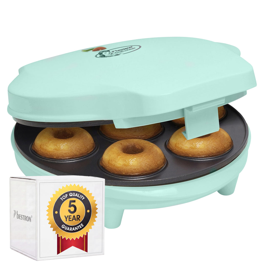 Bestron Donut Maker im Retro Design, Mini-Donut Maker für 7 kleine Donuts, inkl. Backampel & Antihaf