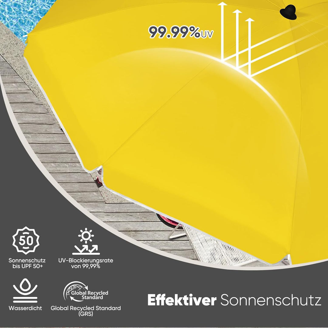 Sekey Sonnenschirm 160 cm mit Schutzhülle, Sonnenschirm Strand mit Neigungswinkel und Höhe verstellb