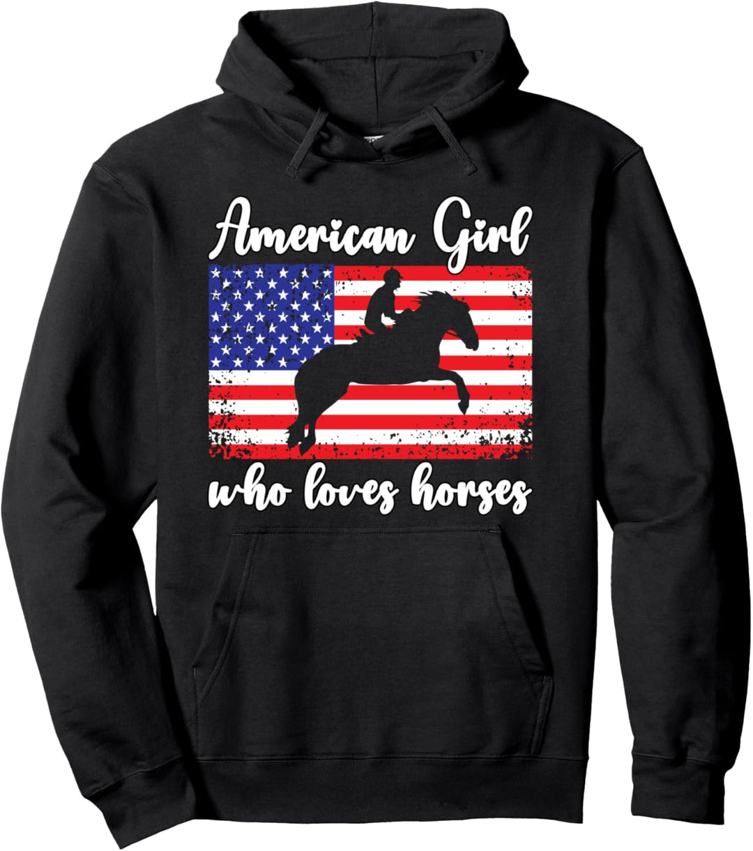Amerikanisches Mädchen, das Arabische Pferde liebt Reiter Pullover Hoodie