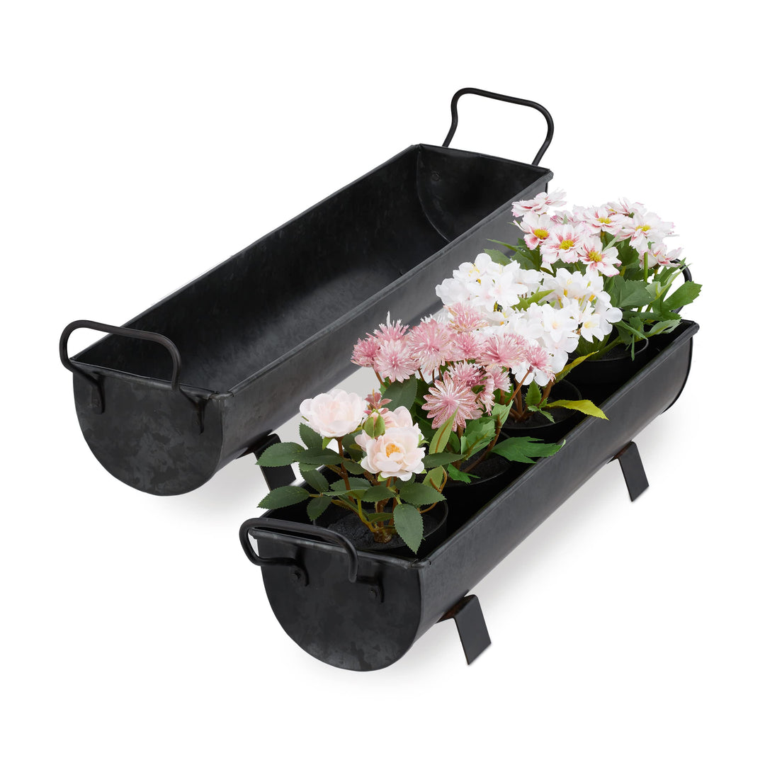 Relaxdays Blumenkasten Dachrinne, 2er Set, Garten & innen, Vintage Design, Eisen, Metallwannen zum B