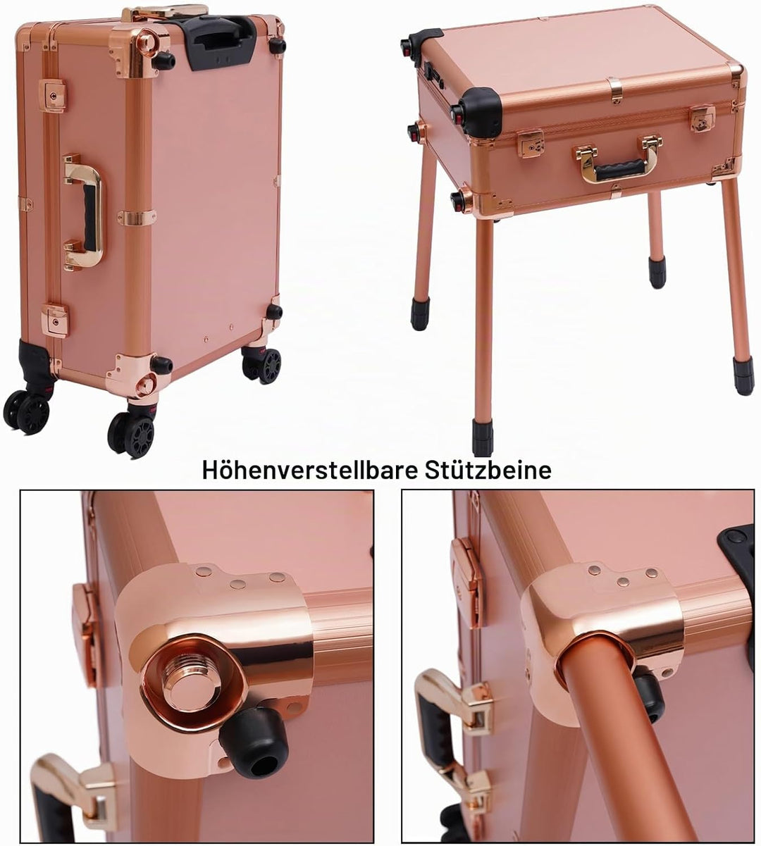 Kosmetikkoffer Trolley mit Spiegel und Licht Mobile Schminkstation Tisch, Einstellbare Höhe und Hell