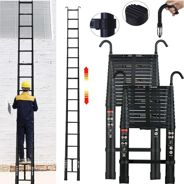6,2m/20,34 ft Teleskopleiter mit abnehmbaren Dach Haken Mehrzweck faltende Schwarze Leitern, Alumini