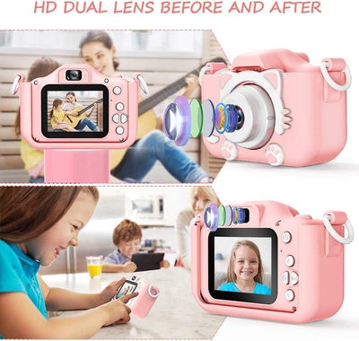 Digitalkamera Kinder 2,0 Zoll Bildschirm HD Dual Lens Digitale Videokameras mit weicher Cartoon Sili