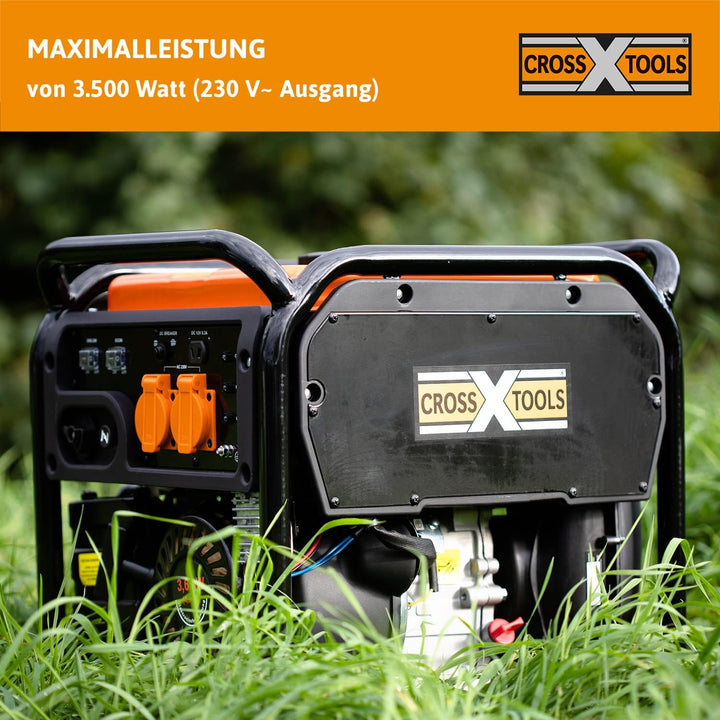 CROSS TOOLS Benzin Inverter Stromerzeuger - Stromaggregat - Generator (3.500W max. Leistung, 2x 230V