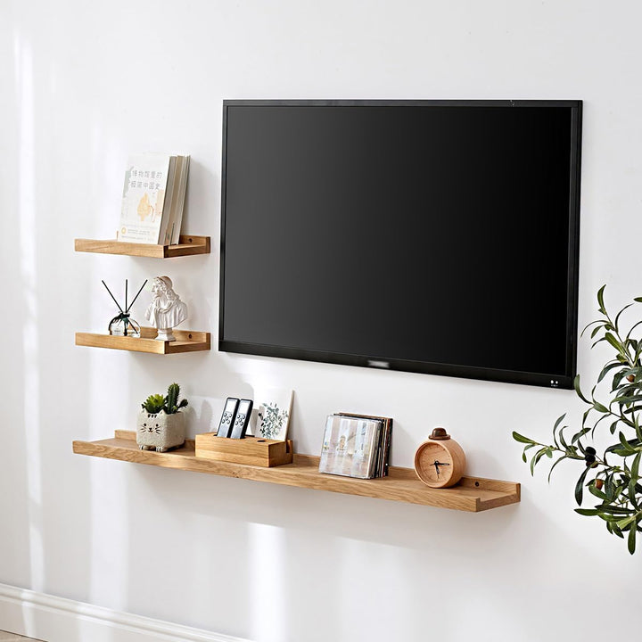 OAKERLAND Schweberegal Eiche Massiv Bilderleiste Holz 90cm Wandregal für Küche, Wohnzimmer, Schlafzi