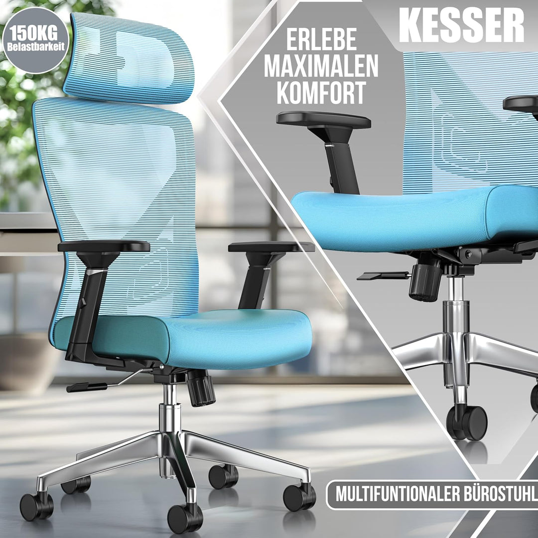 KESSER® Bürostuhl Ergonomisch mit verstellbaren Armlehnen | Drehstuhl mit Lendenwirbelstütze Rückens
