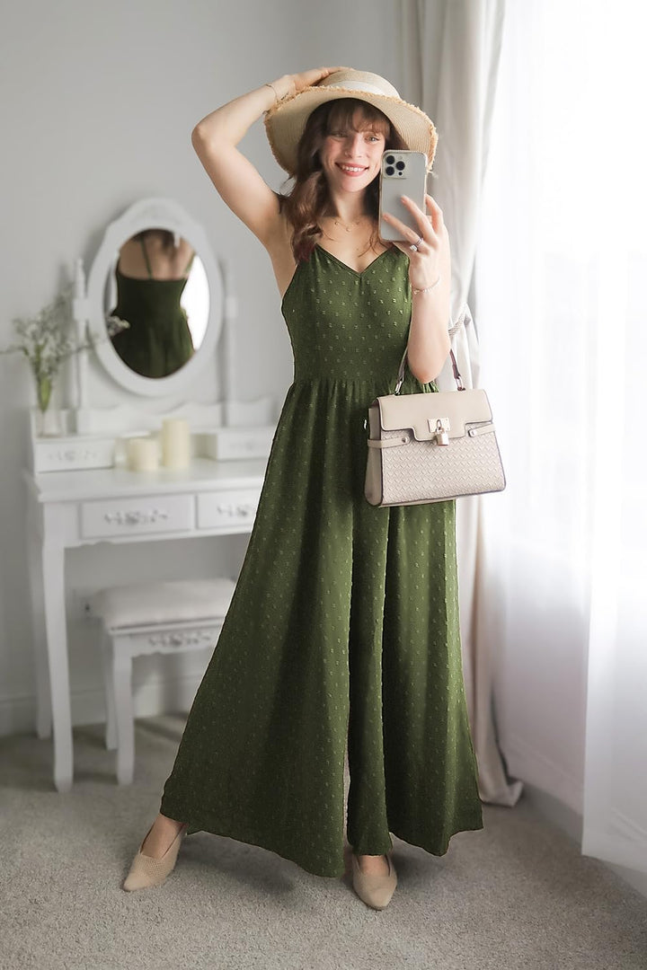 LAISHEN Jumpsuit Damen Sommer Overall Elegant Festlich Hochzeit Lang Hosenanzug Weites Bein Hose Pla