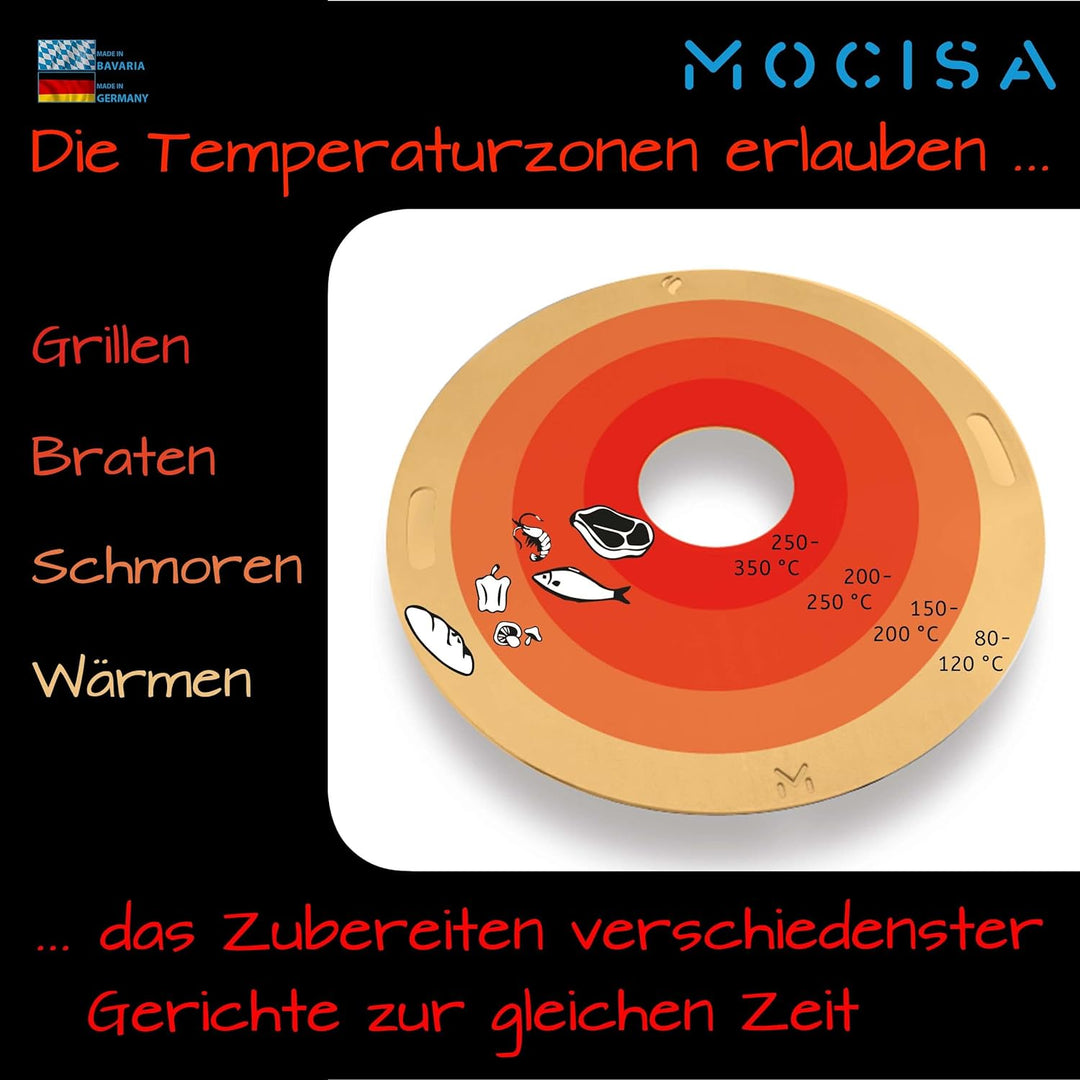 mocisa Grillplatte Feuerplatte Ø48,5 cm für Fassgrill | Kugelgrill | Raketenofen | Stahl blank 4mm |
