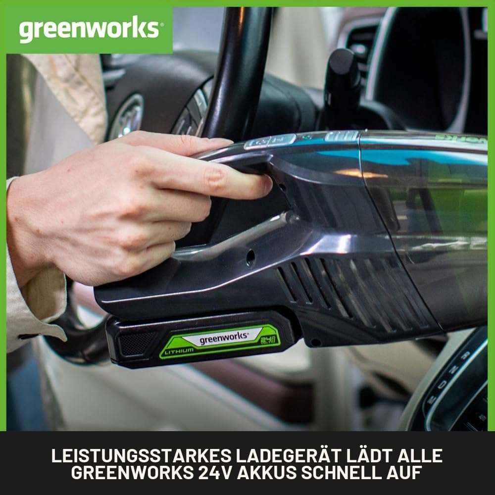 Greenworks G24B2 Akku und G24UC Ladegerät (Li-Ion 24V 2Ah 60W Leistung 60 Minuten Ladezeit bei 2Ah g