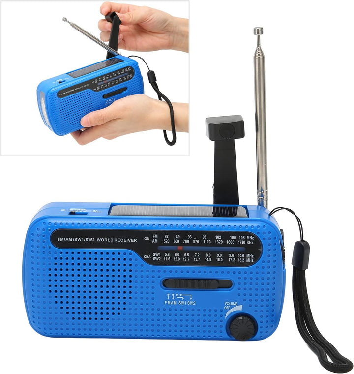 Multiband Hochwertige Solarhand -Kurbel -Radio -Taschenlampe für Notfallcamping Im Freien (Blau), Bl