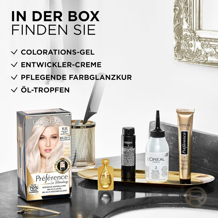 L'Oréal Paris Permanente Haarfarbe zum Blondieren der Haare, Haarfärbeset mit Coloration und Farbgla
