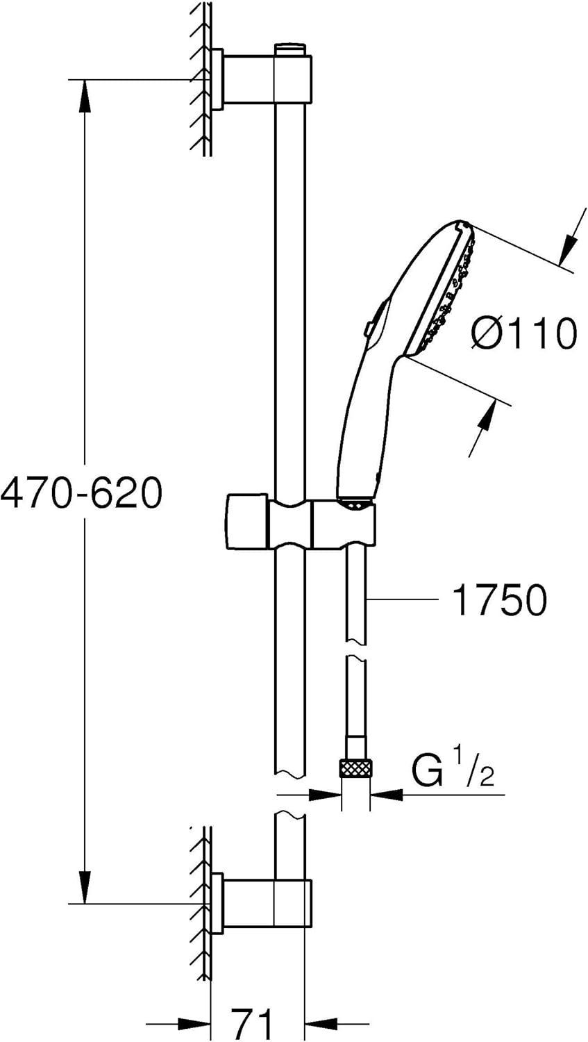 GROHE Vitalio 110, Duschset wassersparend, 8l pro Min (Brausestangenset mit: Duschkopf 3 Strahlarten