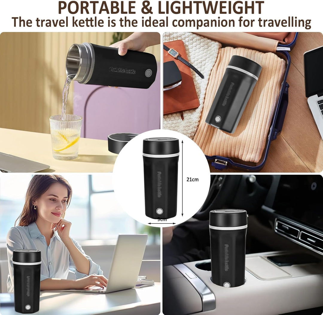 Reise Wasserkocher Klein Elektrische Wassertasse 500ML Tragbarer Mini-Heizbecher 304 Edelstahl Liner