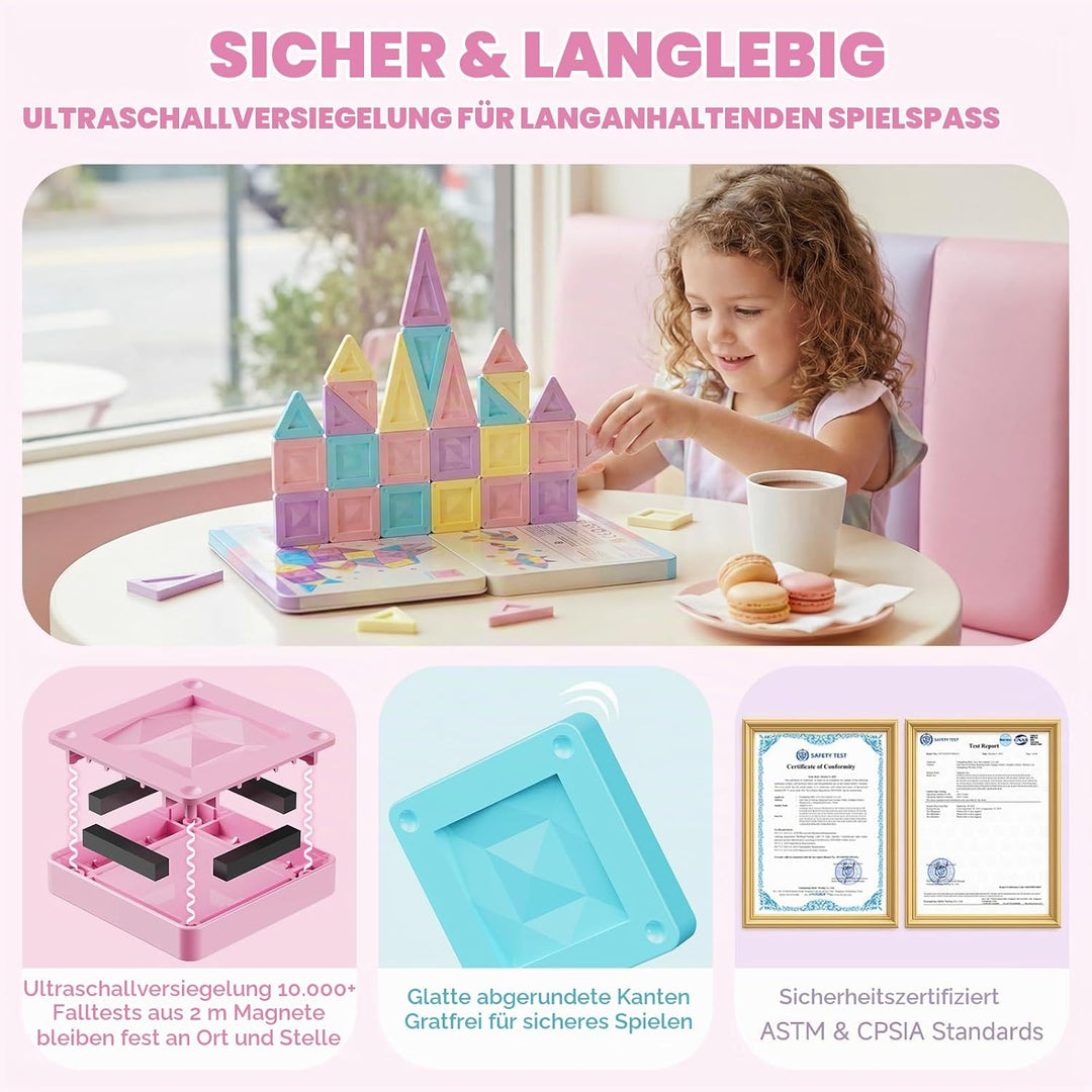 Magnetische Bausteine Reisespielzeug ab 3 Jahre 40pcs Montessori Magnetbausteine Lernspielzeug mit t