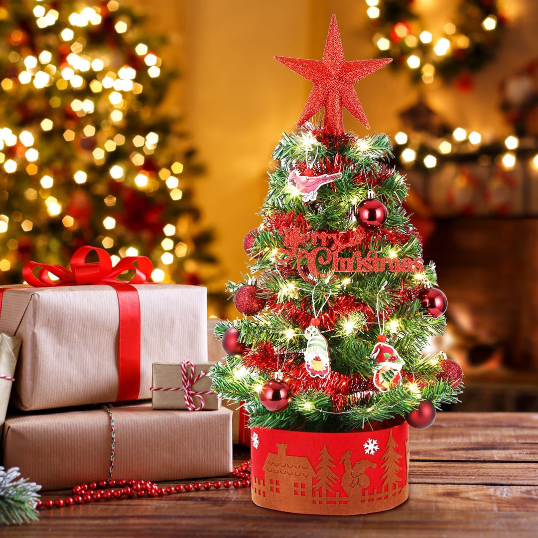 LEAZZLE Mini Weihnachtsbaum Kleiner,künstlicher geschmückter Weihnachtsbaum Tannenbaum 60cm mit Ster