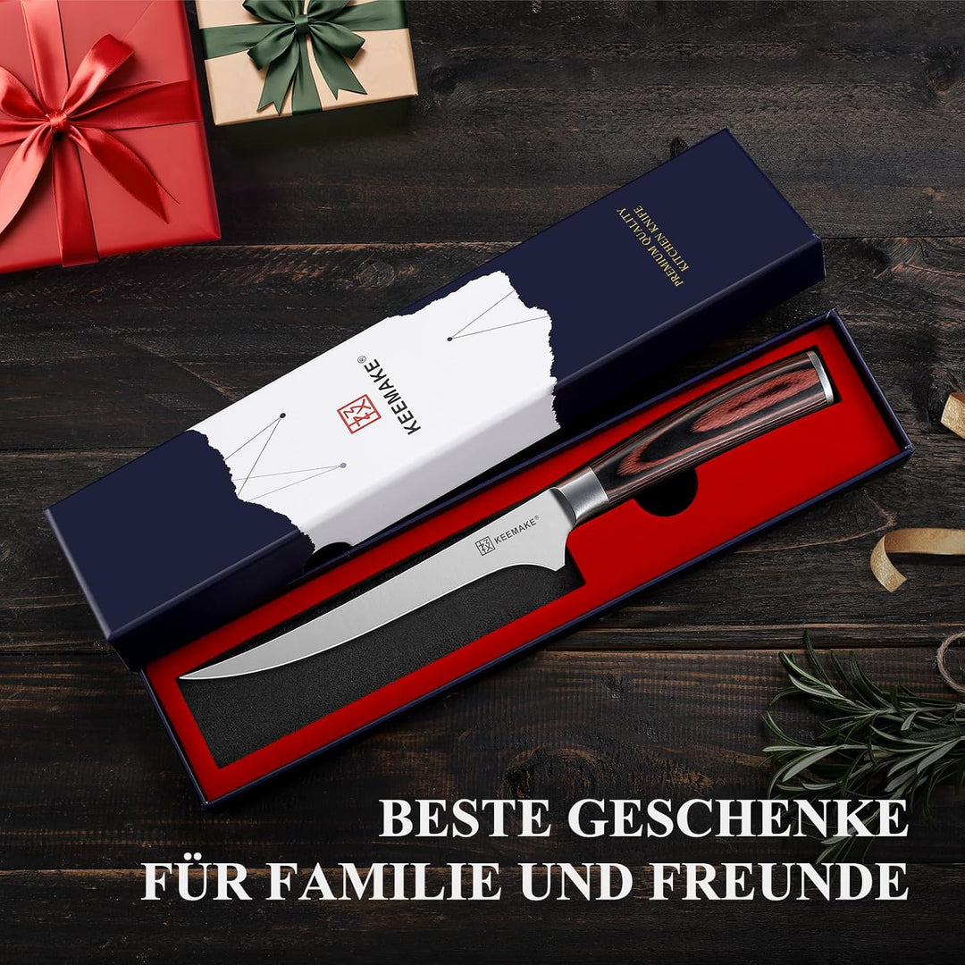KEEMAKE Filetiermesser 15 cm, Profi Fischmesser Ausbeinmesser mit Ergonomischem Pakkaholz-Griff, Küc