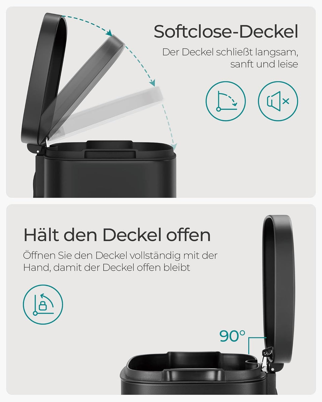 SONGMICS Mülleimer Küche, 30 Liter, Abfalleimer, Tretmülleimer, Küchenmülleimer mit Softclose-Deckel