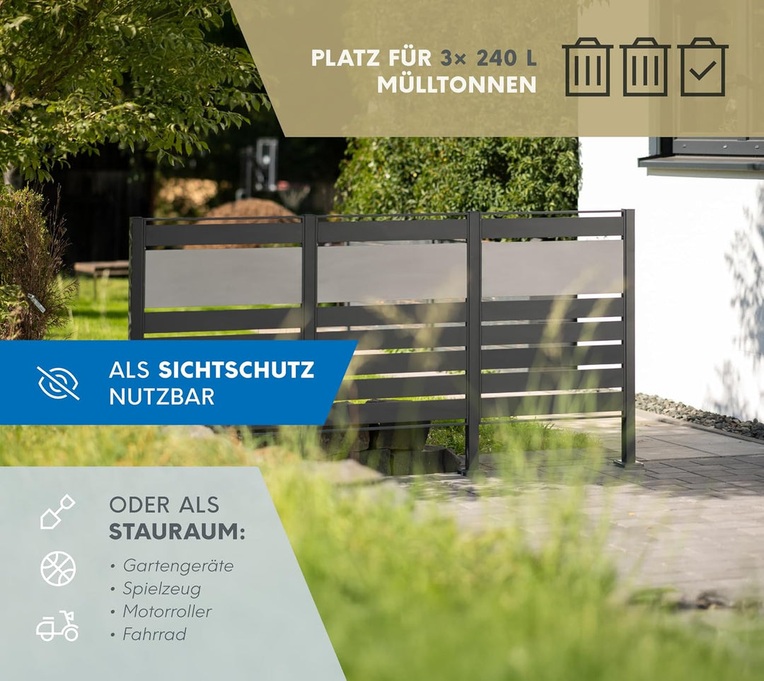 WESTMANN 3er Mülltonnenverkleidung Planum | Metall 240x80x120 cm Grau/Hellgrau | Mülltonnen Sichtsch