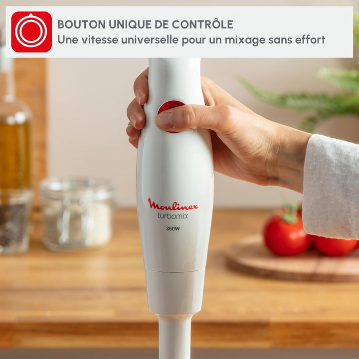 Moulinex Stabmixer Turbomix DD12A1 | 350 W | Ergonomischer Griff | 2 robuste Zelkrom-Klingen | Sprit