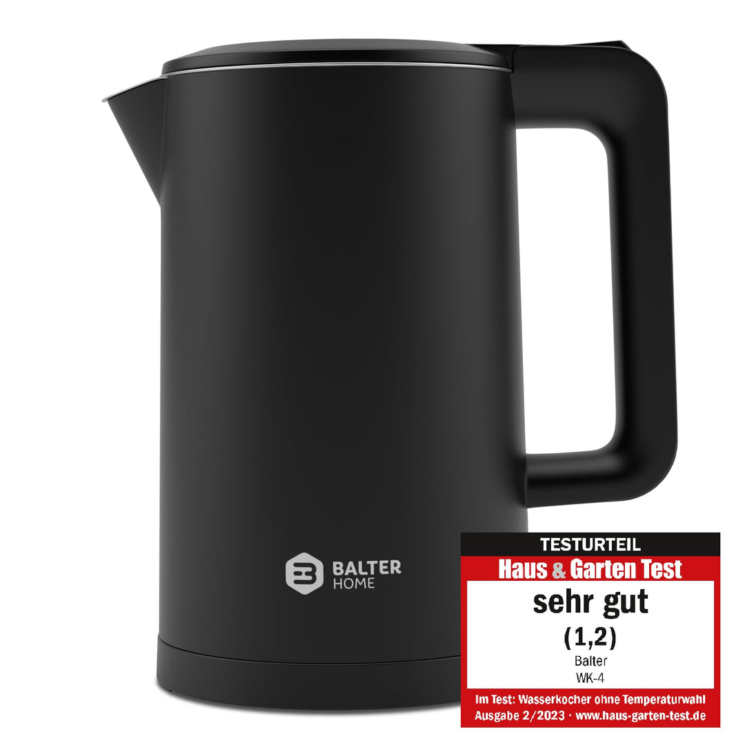 Balter Wasserkocher Edelstahl WK-4, 1,7 Liter, elektrischer Wasserkocher, Doppelwand Design, BPA fre