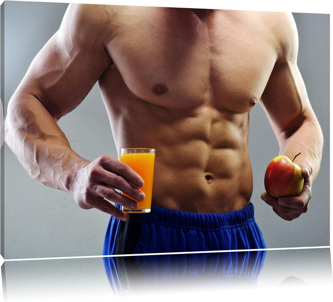 Trainierter Oberkörper Bodybuilder Format: 100x70 auf Leinwand, XXL riesige Bilder fertig gerahmt mi