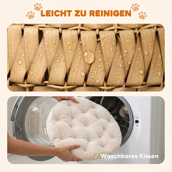 PawHut Katzenbett Katzenhöhle bis 10 kg 50 x 50 x 25 cm Hellbraun | Abnehmbares Kissen, Katzenkorb,
