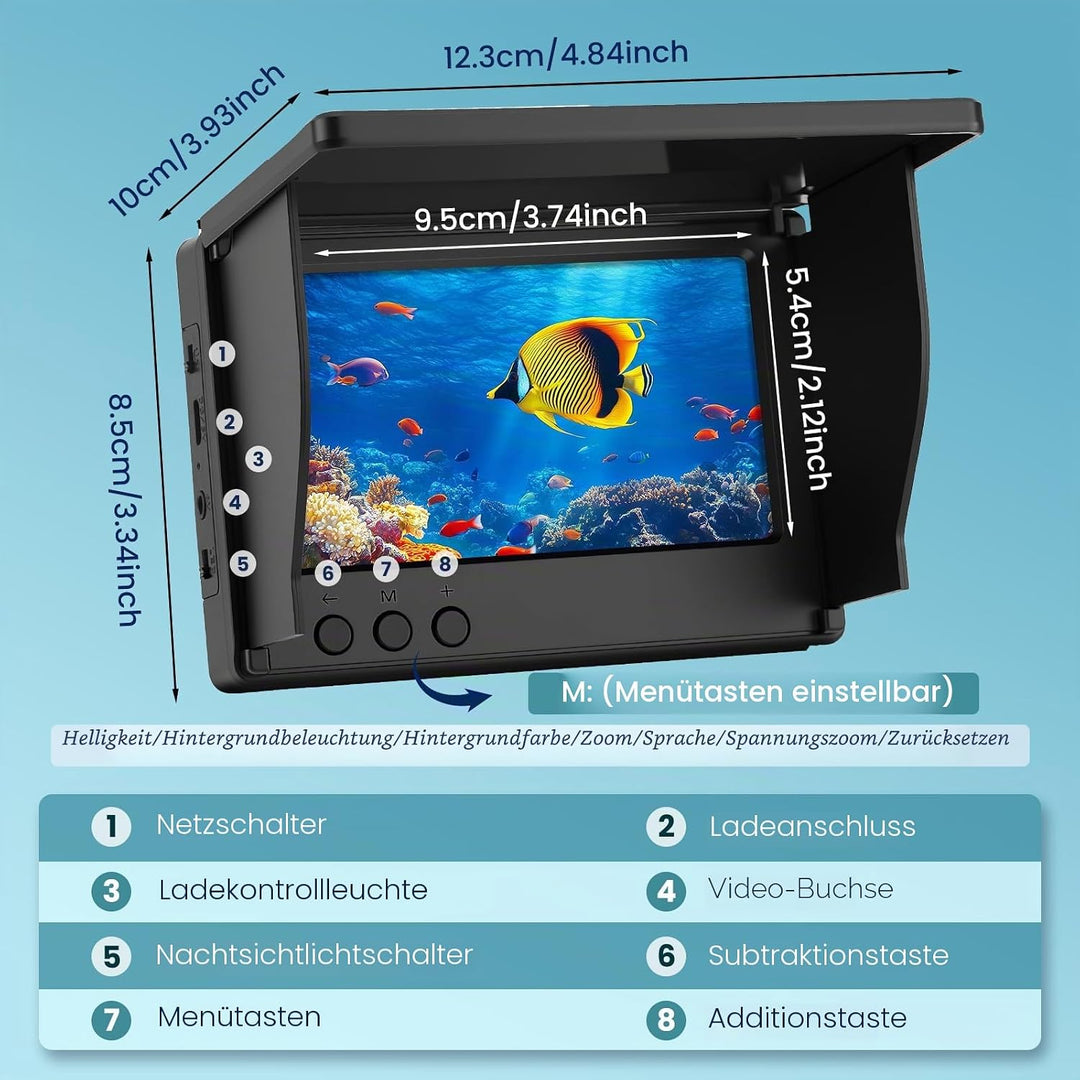 Fischfinder, 4.3 Zoll HD Unterwasserkamera Angeln Fishfinder mit 30m Kabel, IP65 Wasserdicht, 5000mA