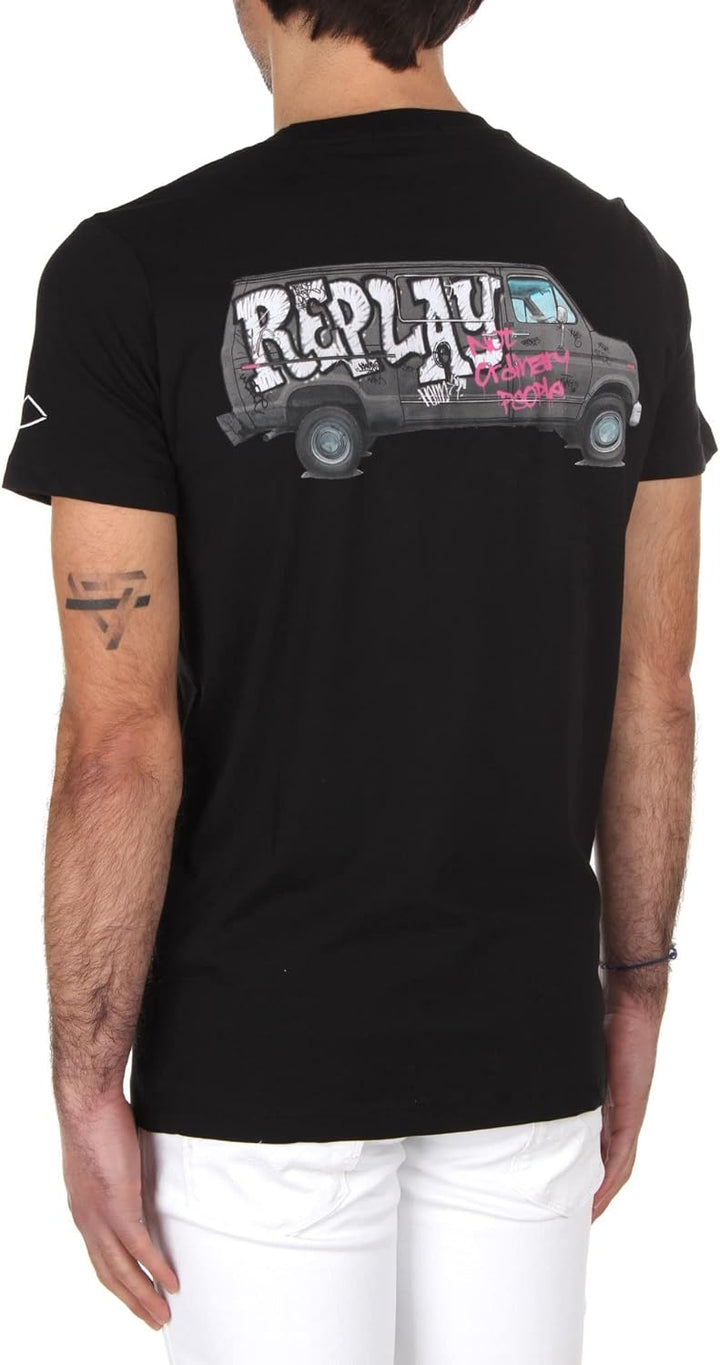Replay Herren T-Shirt Kurzarm mit Print XL Black 098, XL Black 098