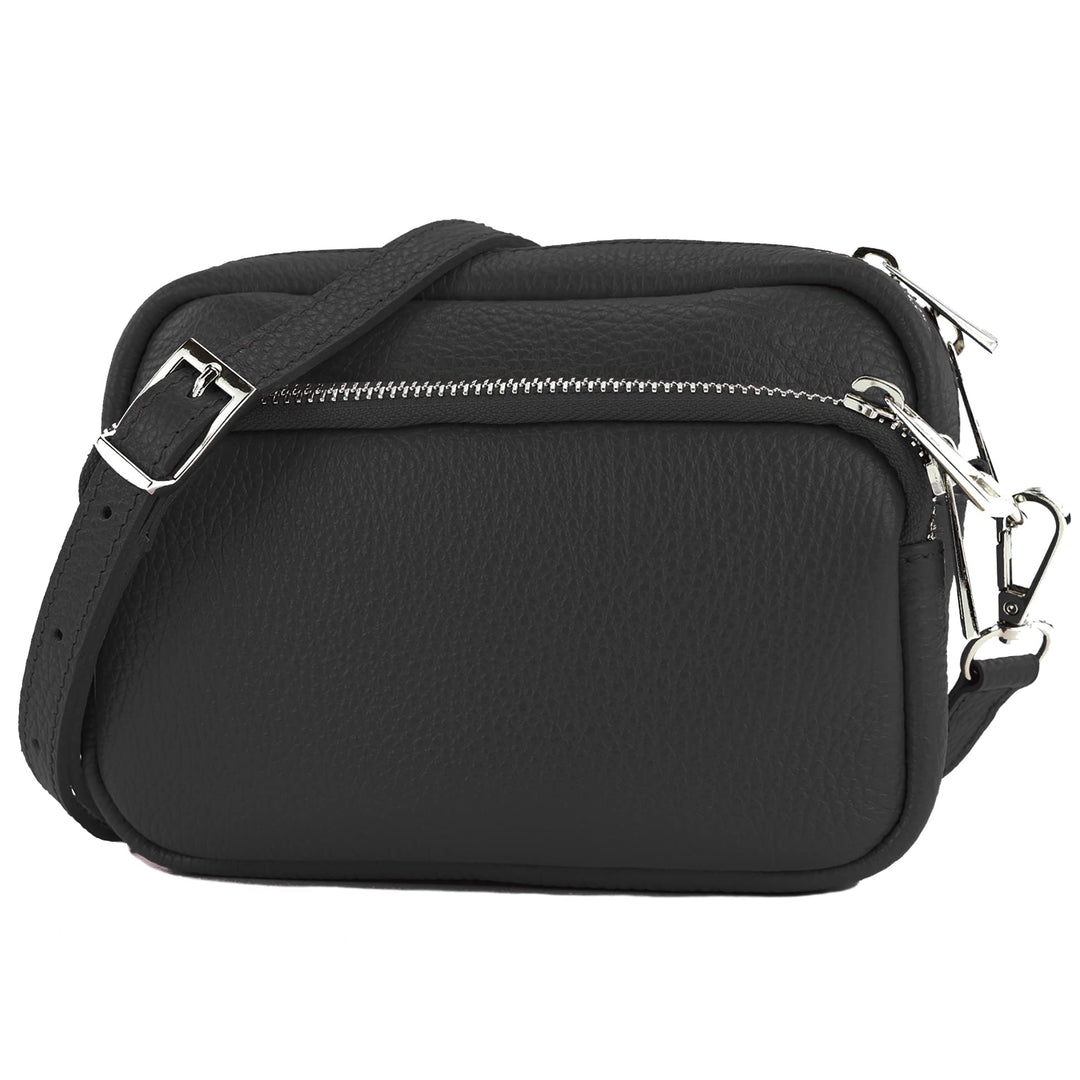 modamoda de T231 Damen Leder Umhängetasche Schultertasche Small handmade in Italy Schwarz, Schwarz