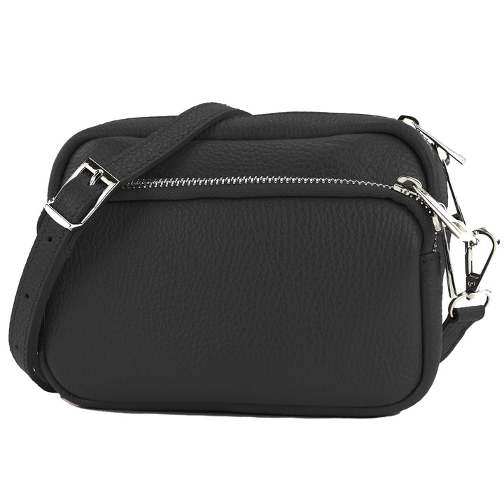 modamoda de T231 Damen Leder Umhängetasche Schultertasche Small handmade in Italy Schwarz, Schwarz
