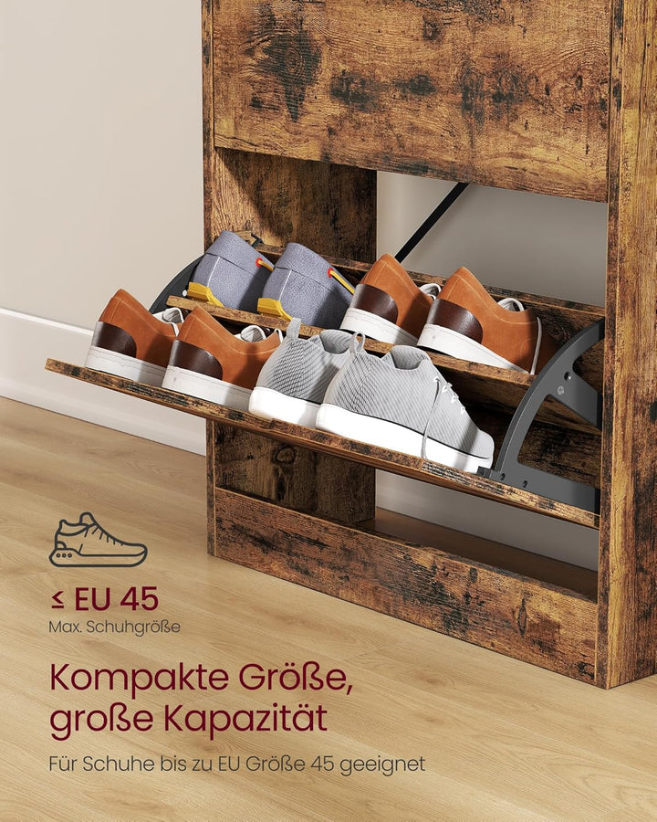 VASAGLE Schuhschrank 2 Klappen, Schuhkipper, Schuhregal, Schuhaufbewahrung, offenes Fach, Trennwand